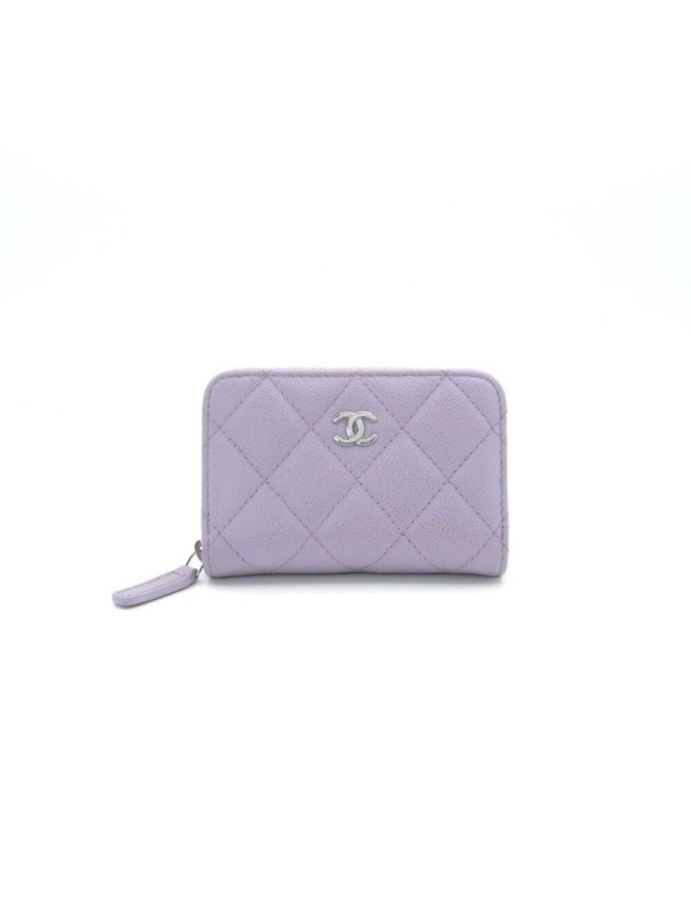 Chanel Wallet Coin Purse Lavender Silver Quilted CC Logo Classic Zip Card Case